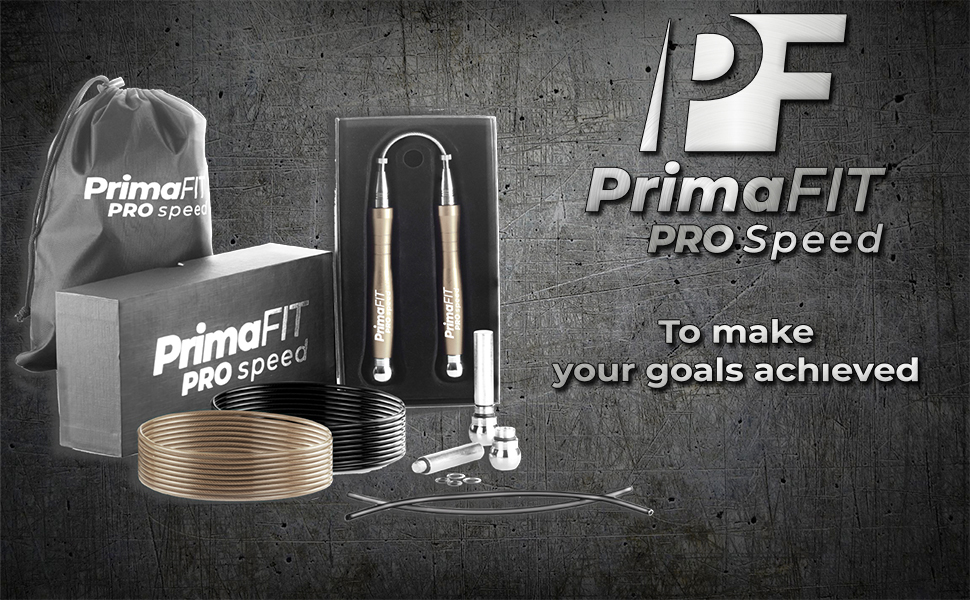 Скакалка PrimaFIT для дорослих: професійна, регульована, з вагою, 3м, 2 підшипники, антиковзні ручки, для боксу, MMA, кросфіту, сталевий трос, сумка (бронза)