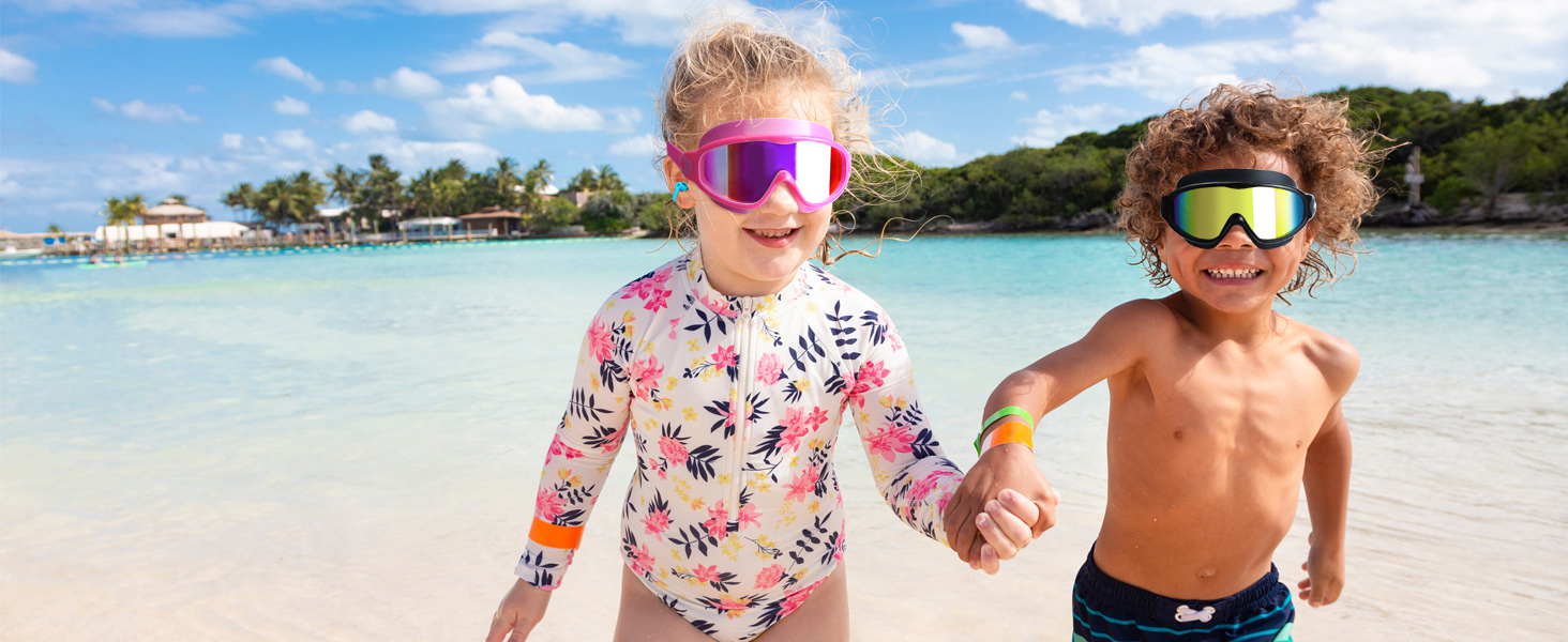 Дитячі окуляри для плавання Vvinca з носовими затискачами, широким кутом огляду, захистом від запотівання та UV-фільтром, водонепроникні, для дітей 3-14 років, рожеві та блакитні
