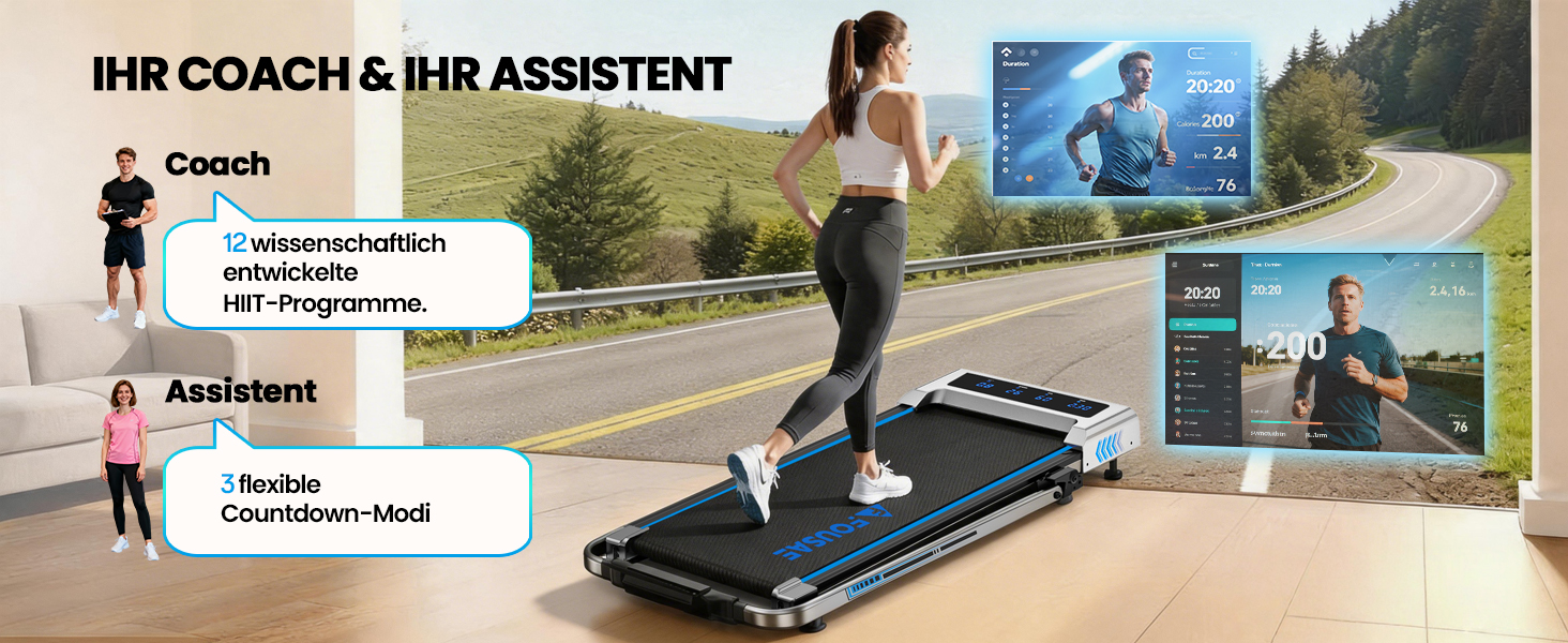 Бігова доріжка для дому 5 в 1 Walking Pad, складана з нахилом 10%, потужність 2.75HP, безщітковий мотор, LED-дисплей, керування через додаток, 12 програм, чорно-синя