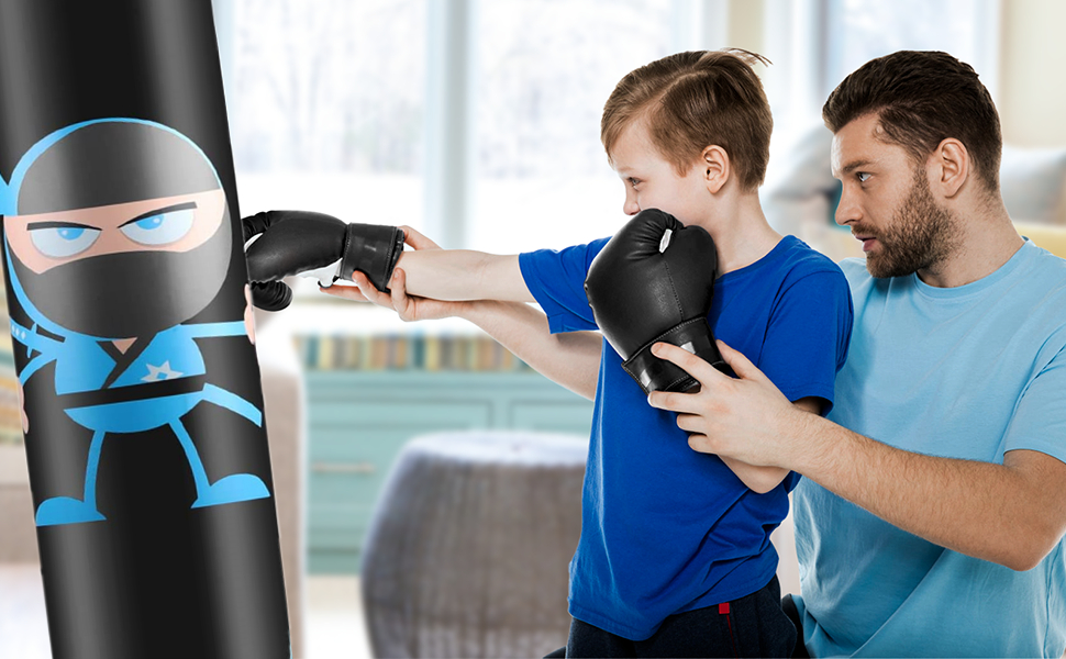 Боксерська груша дитяча надувна Ninja 160 см з помпою для боксу, MMA, карате, тхеквондо – чорний