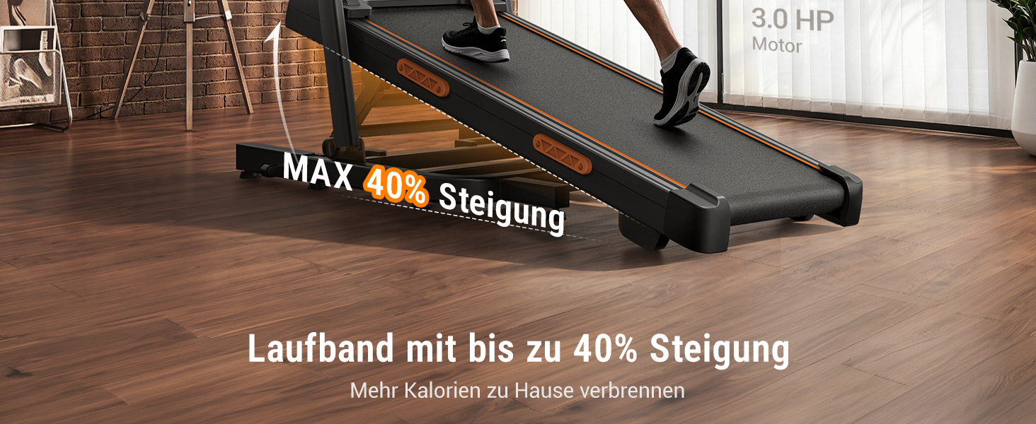Складана бігова доріжка UMAY Walking Pad з нахилом 40% для дому та офісу, подовжені поручні 130 см, компактний дизайн, безшумна робота, чорна
