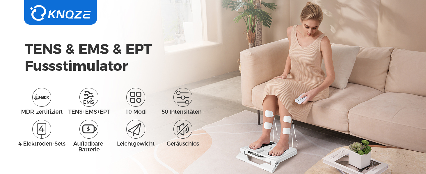 Електростимулятор кровообігу EMS TENS, масажер для ніг з 10 режимами та 50 рівнями інтенсивності, бездротовий масажер з 4 електродними подушками для зняття болю та покращення кровообігу