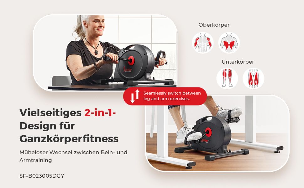 Магнітний міні-велотренажер Sunny Health & Fitness Smart-Heimtrainer: підстольний педальний тренажер для літніх людей та кардіо-тренувань вдома, темно-сірий