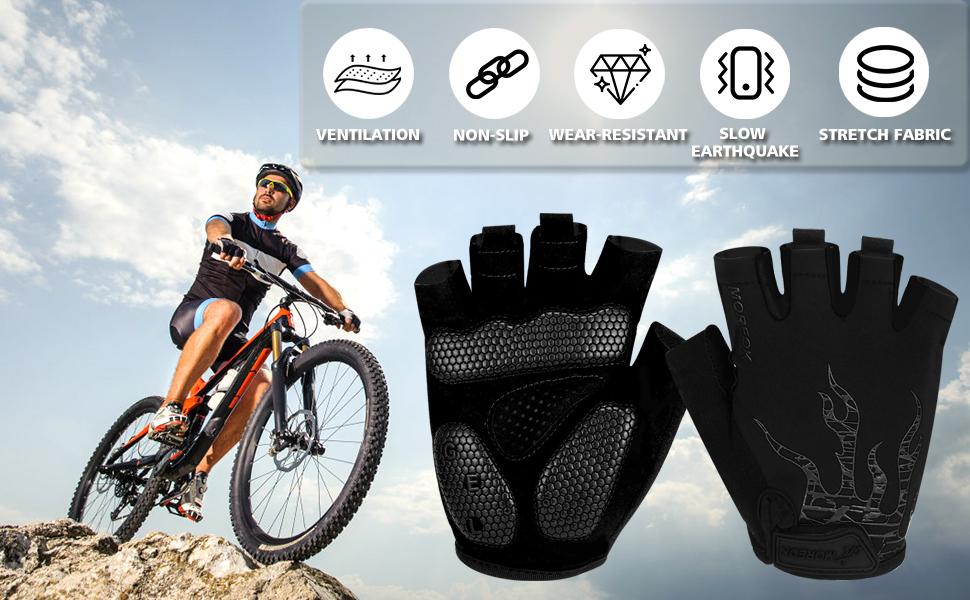 Велосипедні рукавички BIKINGMOREOK: півпальчикові, дихаючі, з гелевою амортизацією, для MTB та шосе, чорні, унісекс