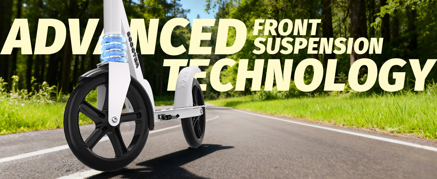 Nattork 8-дюймовий самокат з міцними колесами для підлітків та дорослих - 100 кг, амортизатор переднього колеса та регульоване кермо (білий)