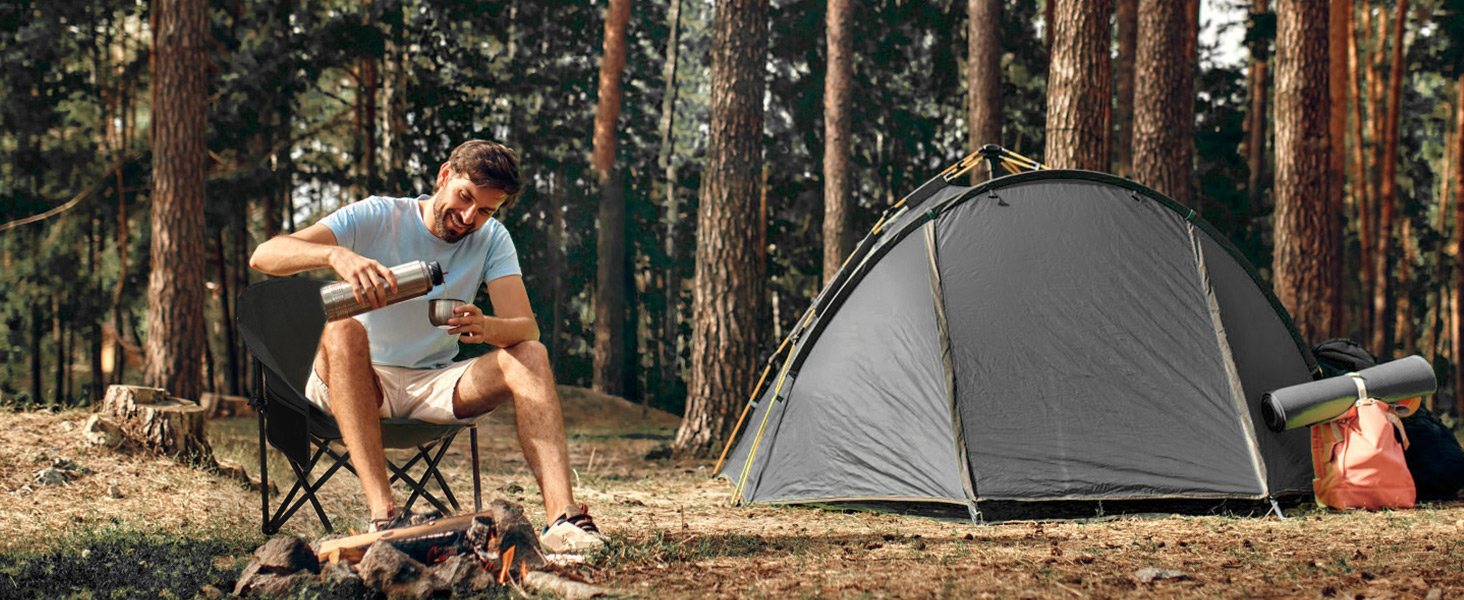 Крісло для кемпінгу Hausprofi складне, 150 кг, чорне. Зручне, з сумкою для перенесення, для пікніків, відпочинку на природі та риболовлі