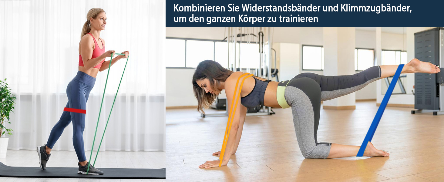 Набір еластичних стрічок для фітнесу: 9 шт. для силових тренувань, йоги та розтяжки вдома – включає тренувальний банд, турнік-стрічку, постер та сумку