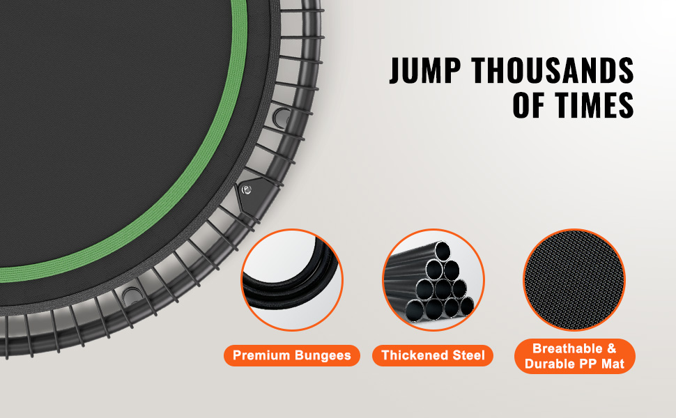Міні-трамплін VEVOR для фітнесу та ребаунду, діаметр 1295 мм, вантажопідйомність 205 кг, з регульованим руків'ям та 42 ременями