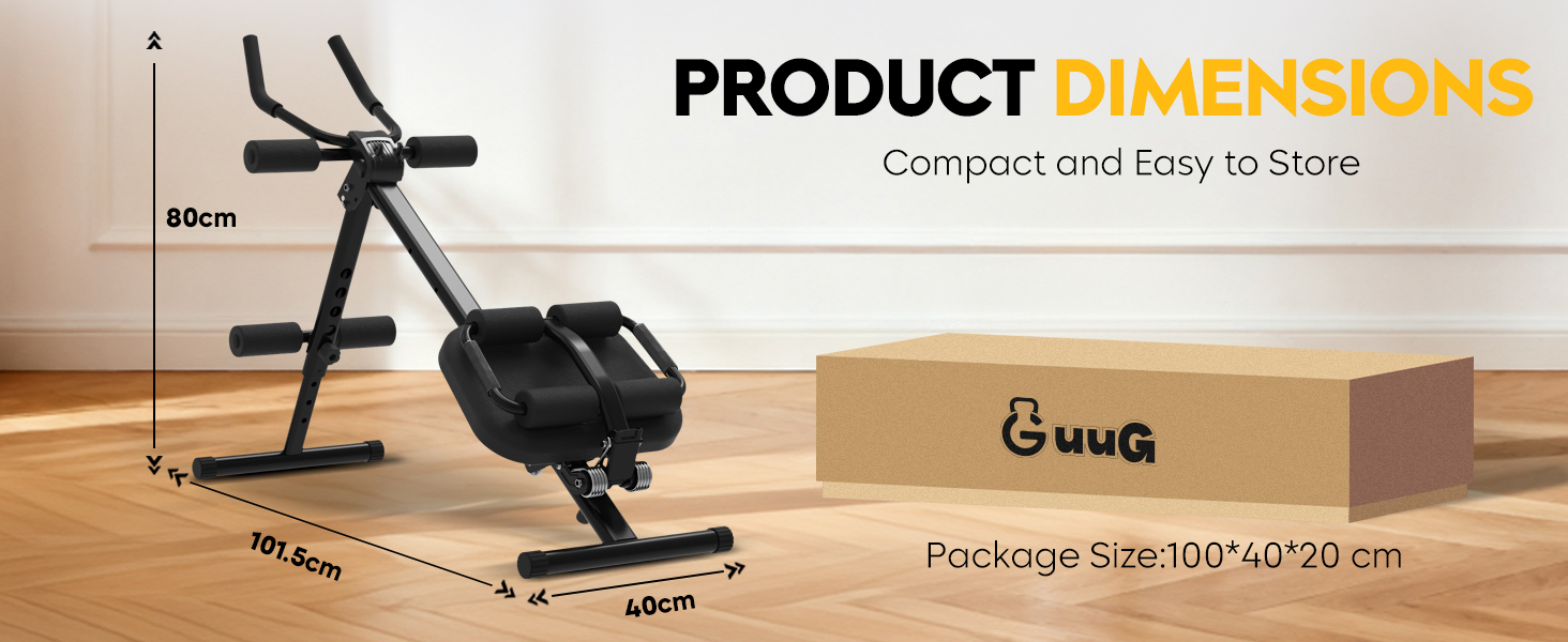 Тренування пресу GuuG: компактний тренажер для дому. Зручний, складаний, для чоловіків та жінок. Чорний колір.