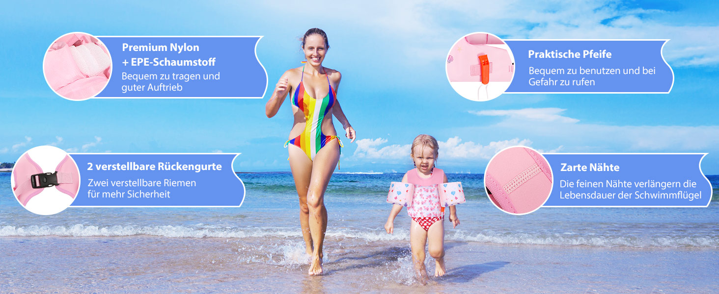 Надувні рукавики для плавання MoKo для дітей, рожево-райдужні, з ремінцем, для хлопчиків та дівчаток, 9-23 кг