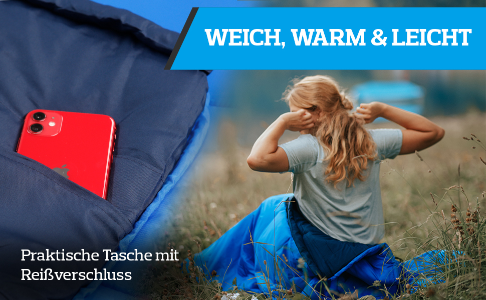 Спальний мішок MOUNTREX -5°C / 10°C для кемпінгу та відпочинку на природі. Дека-спальник 205 x 75 см, 3 сезони, легкий та теплий (1.6 кг). Підходить для чоловіків, жінок та дорослих. Можливість з'єднання блискавками (RV) - колір: блакитний.