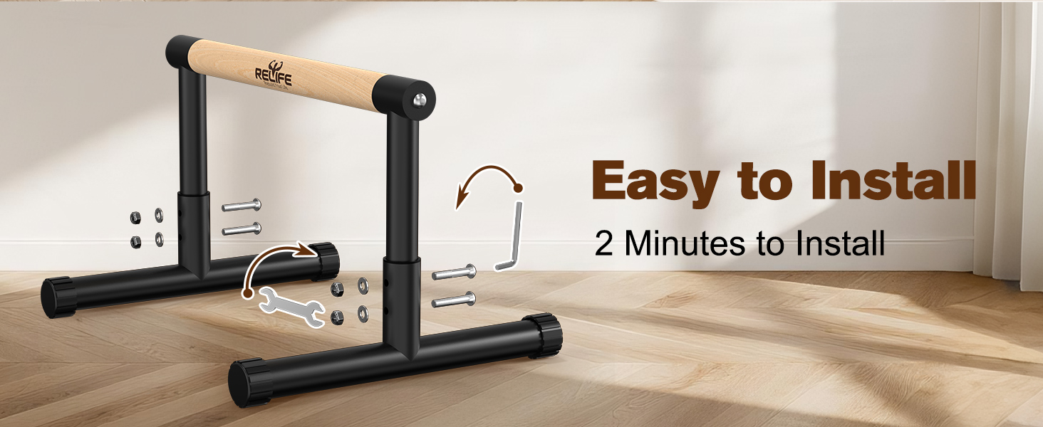 Стойка для віджимань та підтягувань RELIFE Calisthenics Black-3. Регульована висота, для занять вдома та в залі.