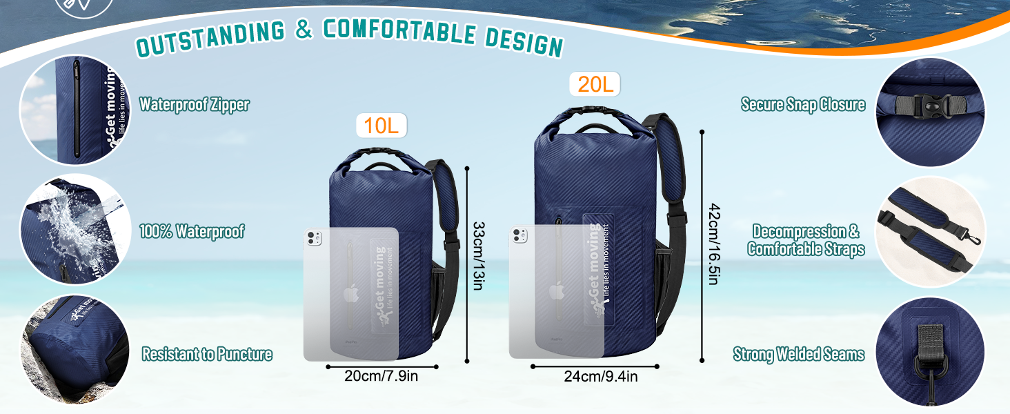 Водонепроникний мішок-рюкзак Dry Bag 20L RollTop, блакитний. Для каякінгу, рафтингу, риболовлі та відпочинку на воді