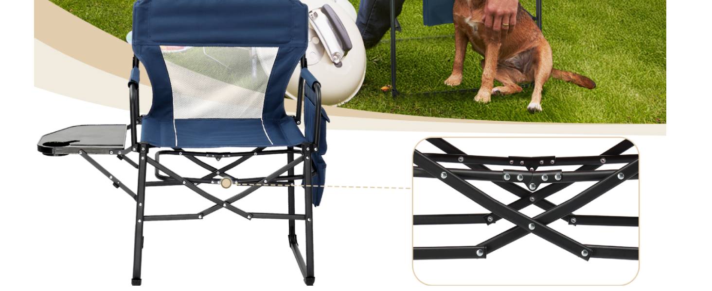 Складний туристичний стул LEADZM з бічним столиком та відділенням для зберігання, 120 кг, 600D Oxford, метал, 62x60x92 см, коричневий