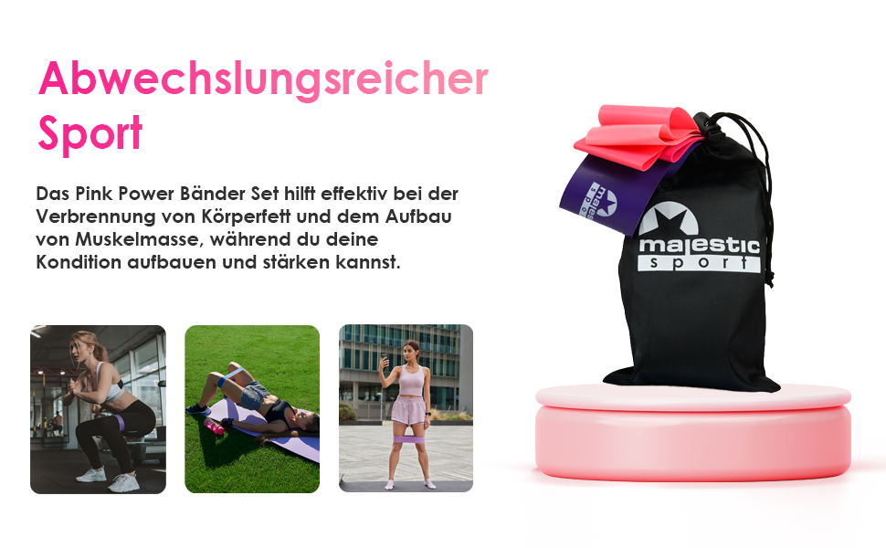 Набір фітнес-гумок Majestic Sport 5 шт. для м'язів, пілатесу, йоги, Booty Band, рожевий