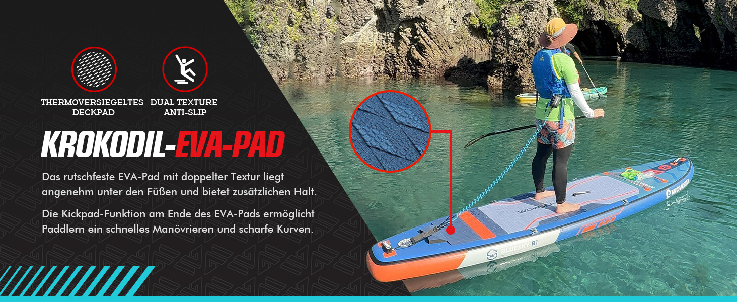 Надувний SUP-борд WOWSEA для SUP-серфінгу, йоги та відпочинку на воді. Розмір 335x81.5x15 см. Кольори: блакитний, помаранчевий