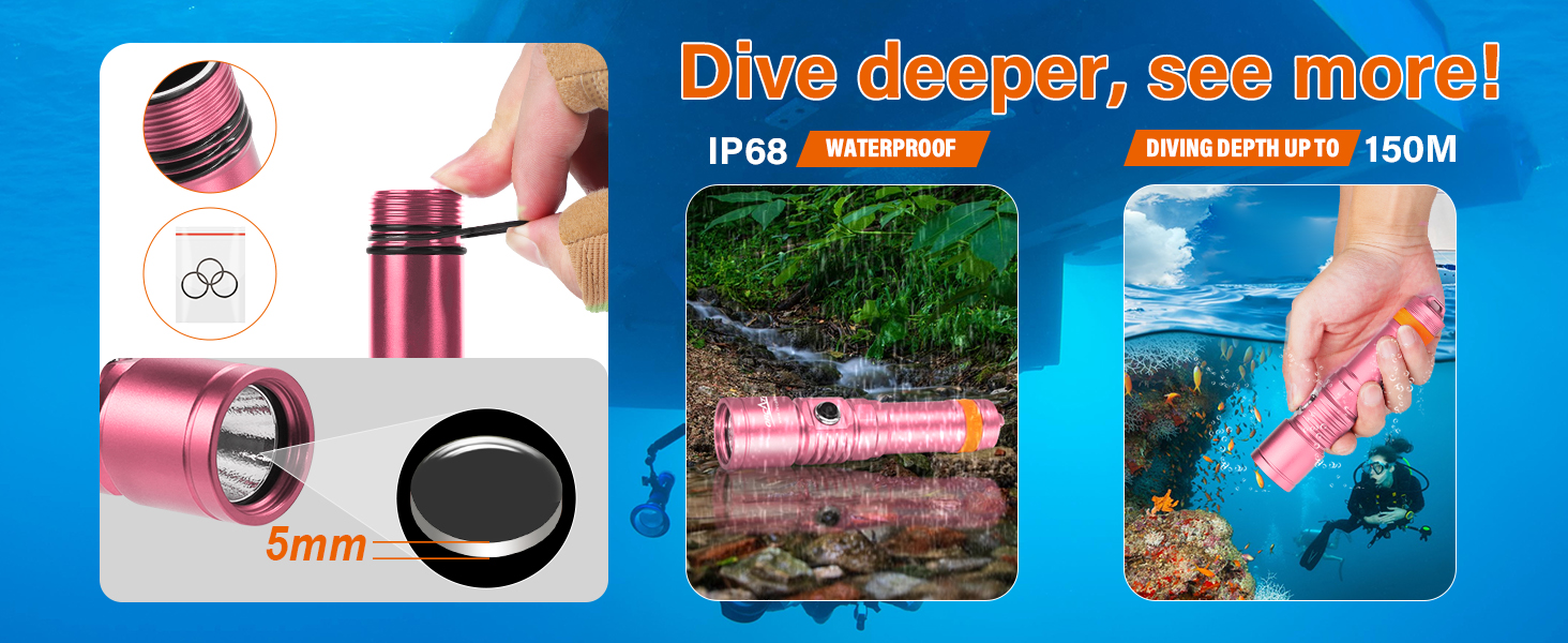 Ліхтар підводний LED Orcatorch DC710, 3000 люмен, USB-C, IP68, 150м, рожевий