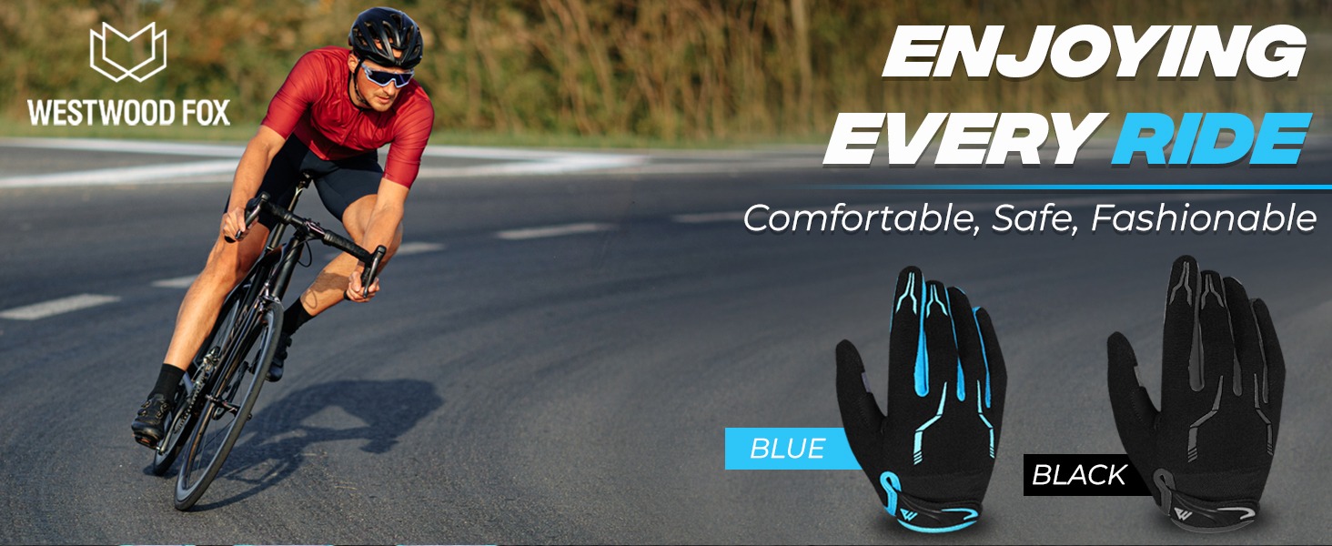 Велосипедні рукавички Westwood Fox WFX для гірського велосипеда (MTB) з повною пальцями, сенсорний екран, антиковзаючі, для жінок та чоловіків, чорні