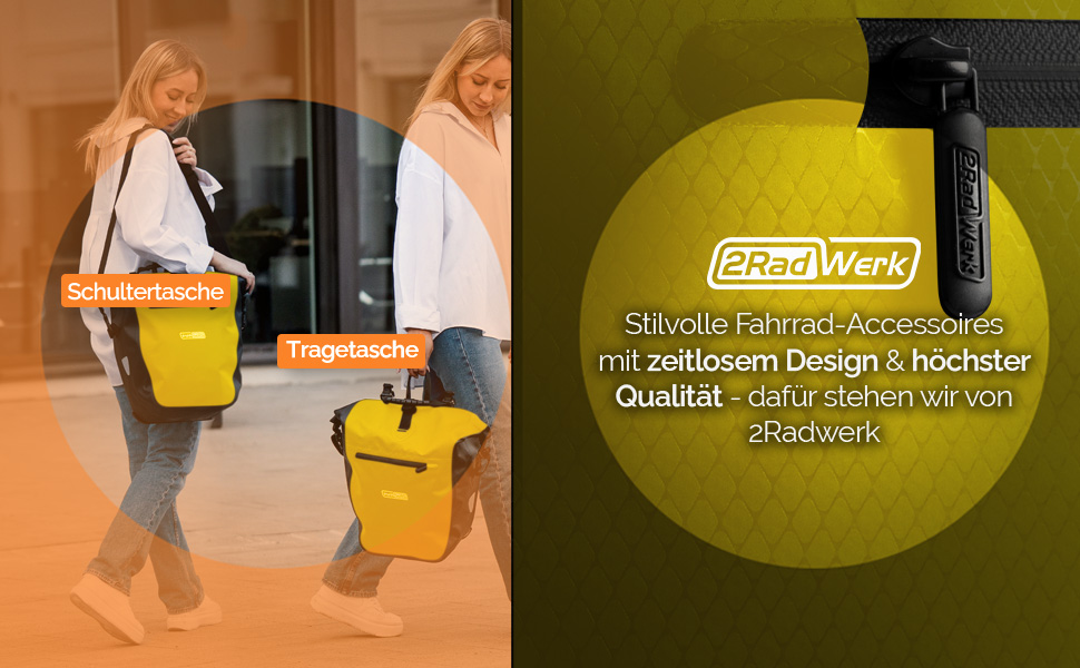 Велосипедна сумка 2Radwerk для багажника, 25,4 л, 100% водонепроникна, з ручкою та плечовим ременем, задня сумка на багажник, 56,5x30x15 см, жовта