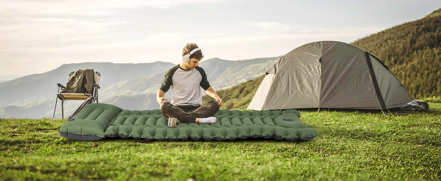 Килимок для кемпінгу Hausprofi Isomatte: ультралегкий надувний килимок з насосом та подушкою, для туризму, пляжу, відпочинку на природі, армійного кольору