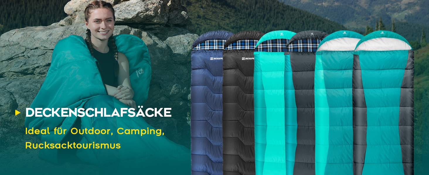 Спальний мішок Bessport фланелевий для кемпінгу 3-4 сезони -10°C-20°C | Зимовий, легкий, водонепроникний та теплий для дорослих та дітей, для подорожей з рюкзаком, кемпінгу, походів та подорожей. Фланелевий, блакитний, зелений (-5℃)