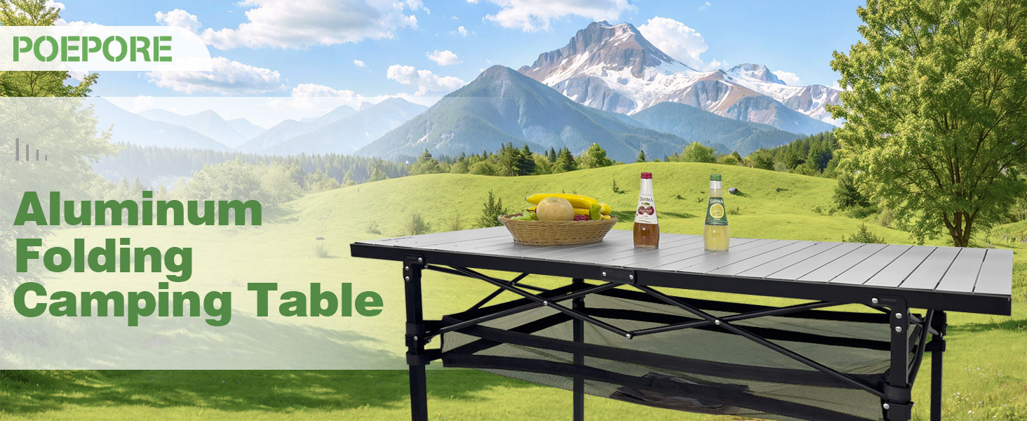 Складаний садовий стіл для кемпінгу Poepore, алюміній, 140x70x70 см, на 4-6 осіб, чорний