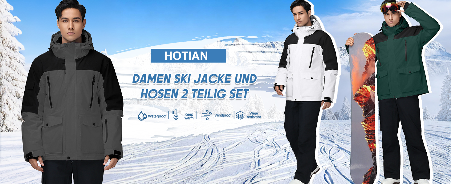 Комплект гірськолижний чоловічий HOTIAN: куртка та штани. Теплий, водонепроникний, вітронепроникний костюм для сноуборду та гірськолижного спорту. Розмір M. HB+BK