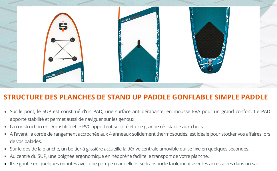 Надувна SUP-дошка SIMPLE PADDLE L 11' (335x81x15 см) комплект: весло, лиш, подвійна помпа, сумка
