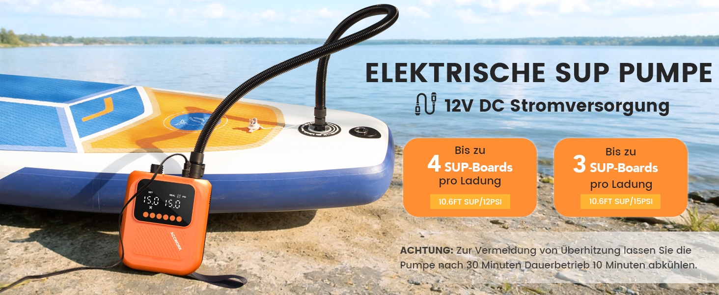 Насос електричний для SUP дошки Accwork 20 PSI, 12V, з адаптерами для каяка, човна, надувного матрацу
