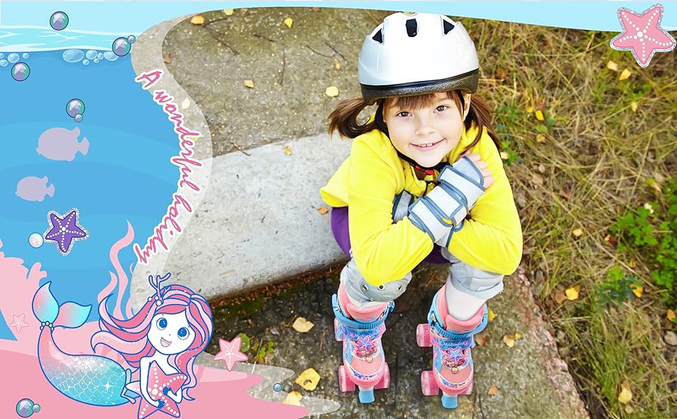 Дитячі ролики Meerjungfrau для дівчаток, 4 розміри, регульовані, з підсвічуванням, для початківців, рожеві