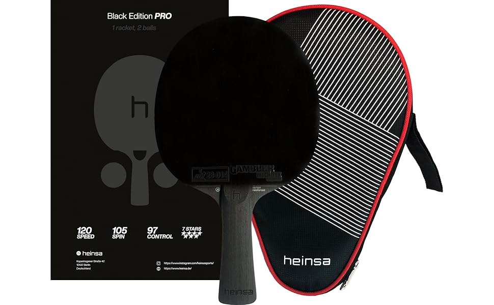 Тенісний стіл Heinsa Carbon з покриттям Mech-Tek Predator (2,1 мм), схвалений ITTF – обертання, швидкість та контроль (Black Edition Pro з сумкою)