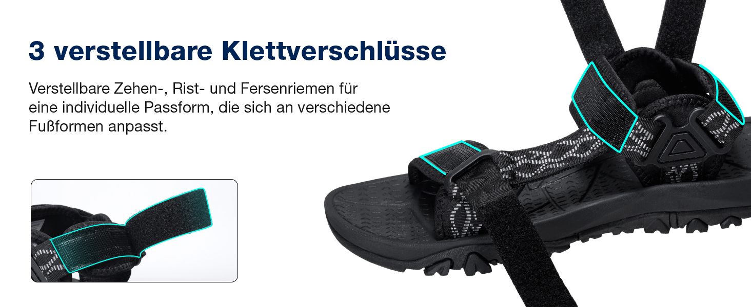 Чоловічі сандалі для туризму та відпочинку Trekking Sandalen 44 EU, чорні. Нековзні, зручні спортивні сандалі для пляжу та активного відпочинку.