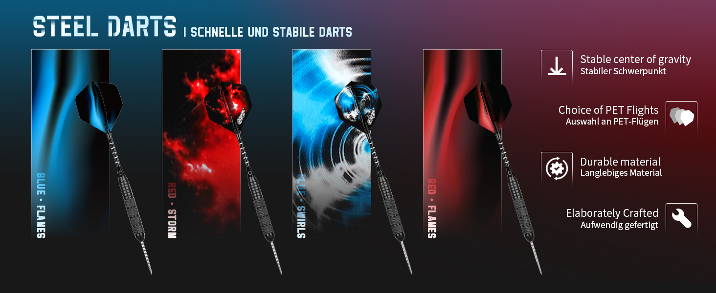 Професійні сталеві дротики CyeeLife з металевими наконечниками (12 шт.) + 24 пір'я + точилка, 22 г (Чорні)