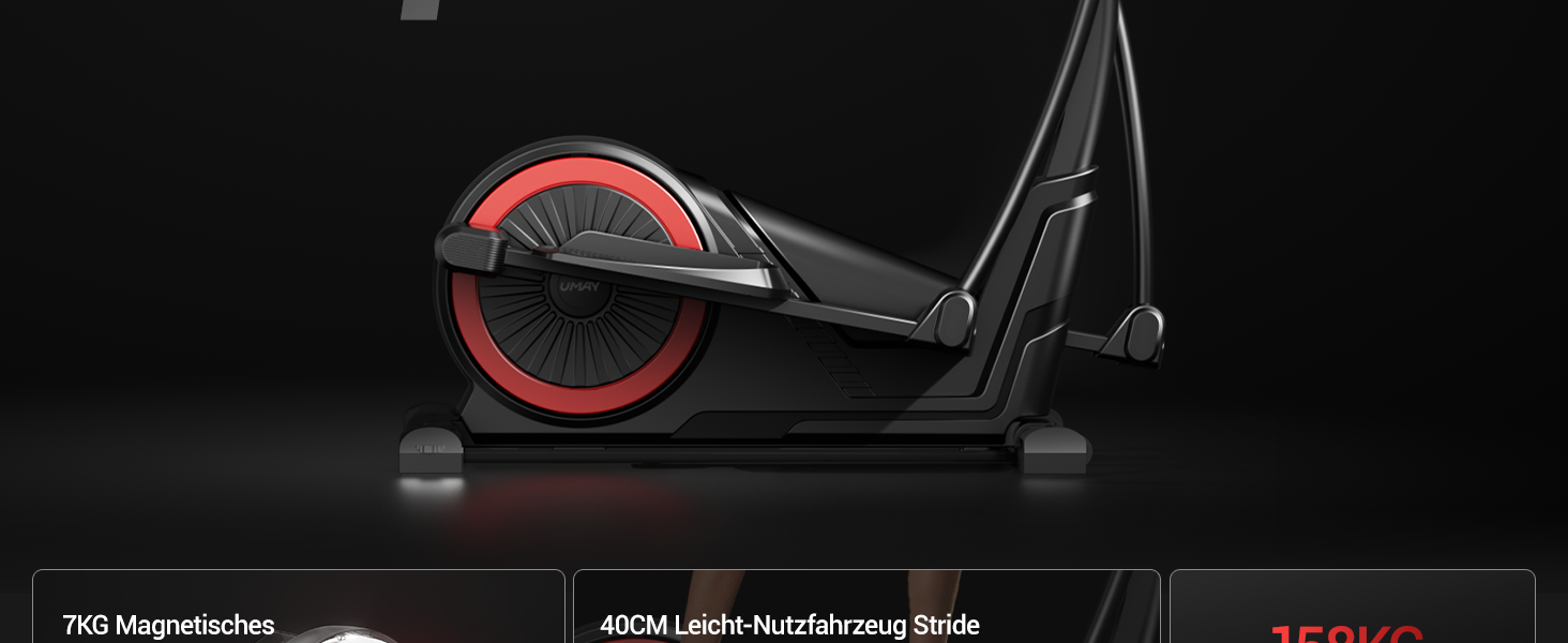 UMAY Еліптичний тренажер для дому з 16 рівнями опору, тихий магнітний еліпс, довжина кроку 40 см, датчики пульсу, LCD-дисплей, максимальне навантаження 159 кг (ET70)