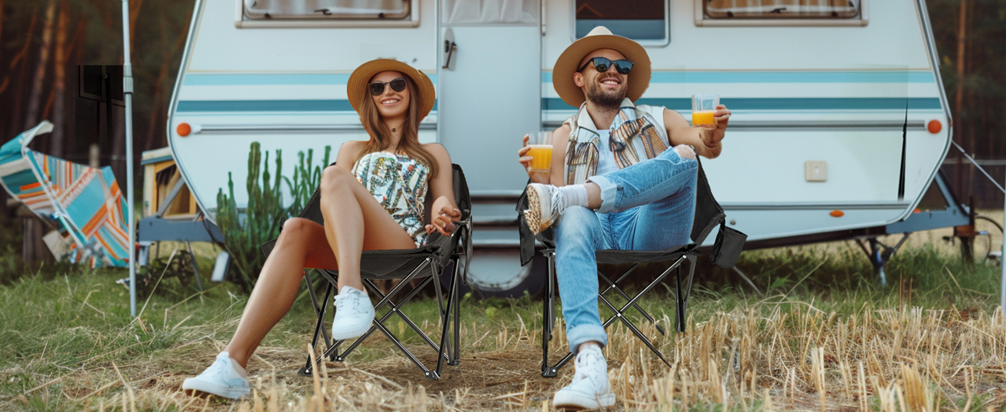 Складний туристичний стілець OVERMONT 2 шт. - до 135 кг, для кемпінгу, саду, балкону, пляжу, риболовлі, чорний