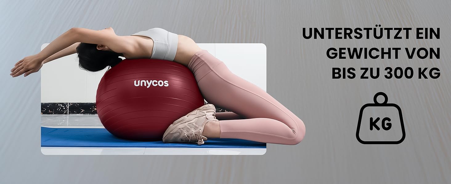 Фітбол Unycos 55/65/75 см: фітнес-м'яч для йоги, балансу, пілатесу та силових тренувань | З насосом, BPA-Free, антивибуховий | Колір: темно-рожевий