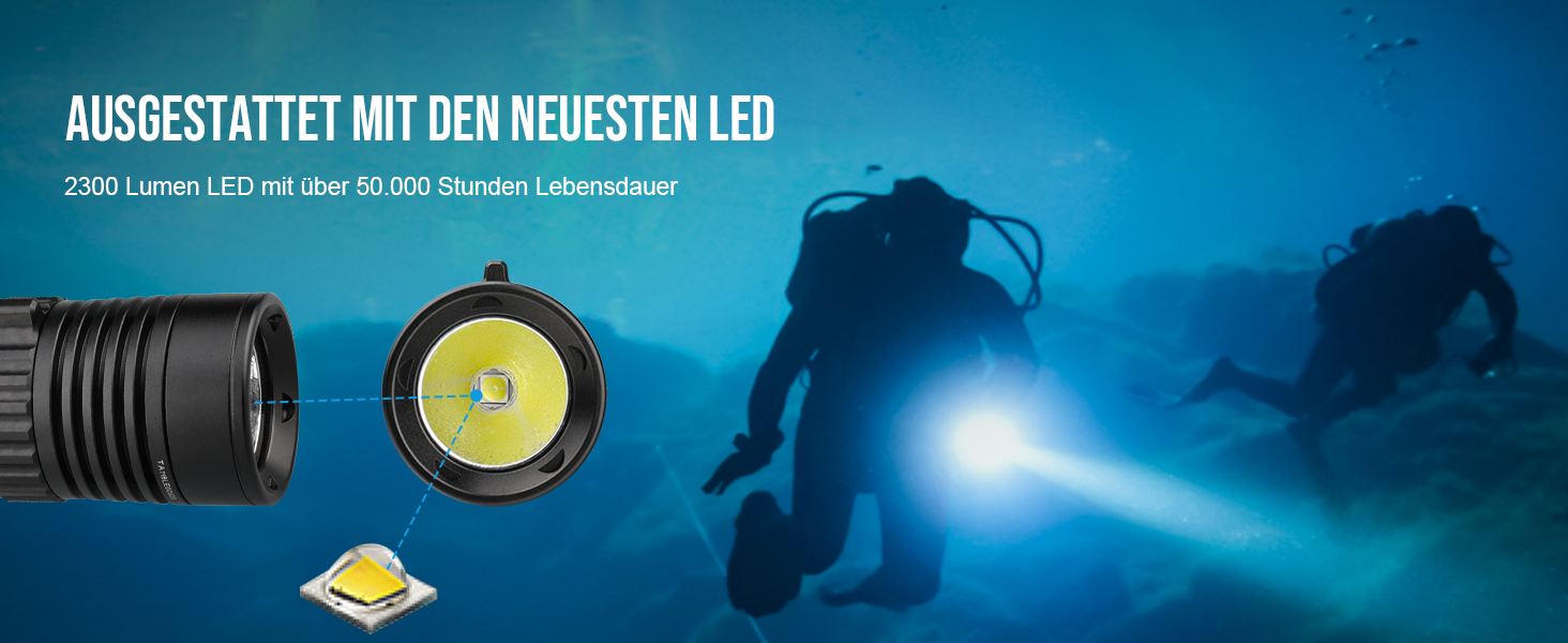 Ліхтар під водою Trustfire DF006, 2300 люмен, 100 метрів глибини, 3 режими, перезаряджається, з петлею, чорний
