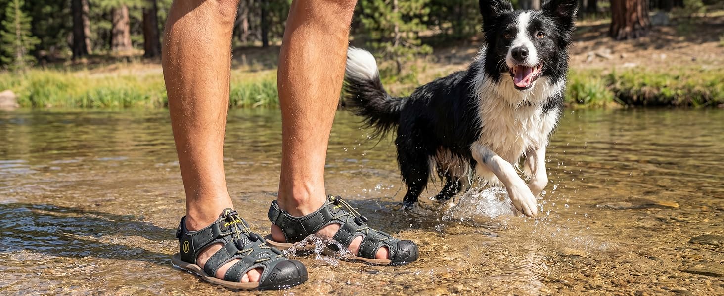 Чоловічі сандалі FLARUT для туризму, піших прогулянок та пляжу. Шкіряні трекінгові сандалі, спортивні літні кросівки 43 EU, чорні