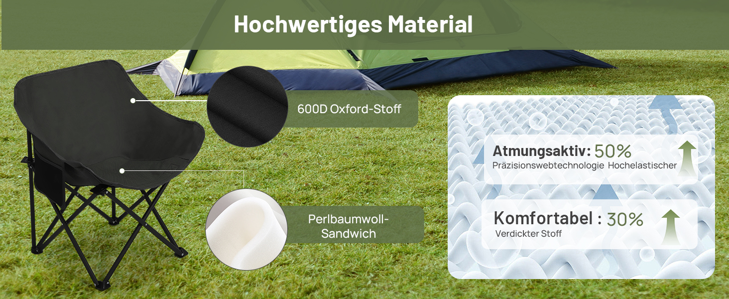 Крісло для кемпінгу Hausprofi складне, 150 кг, чорне. Зручне, з сумкою для перенесення, для пікніків, відпочинку на природі та риболовлі