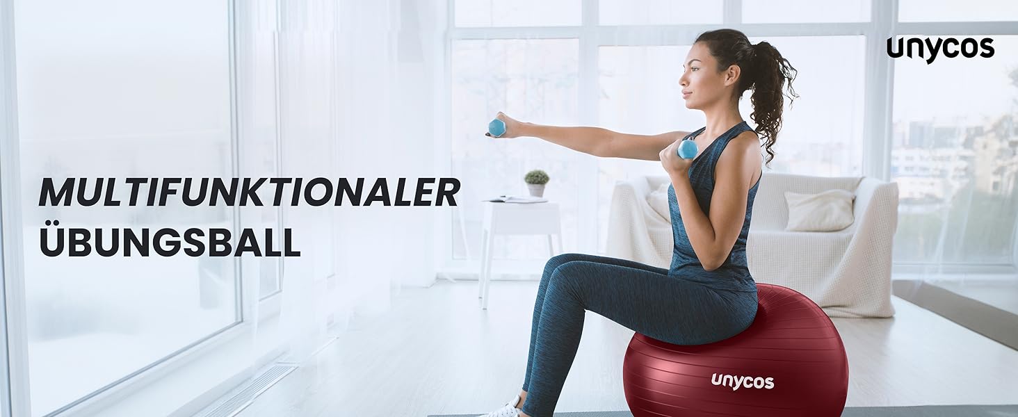 Фітбол Unycos 55/65/75 см: фітнес-м'яч для йоги, балансу, пілатесу та силових тренувань | З насосом, BPA-Free, антивибуховий | Колір: темно-рожевий