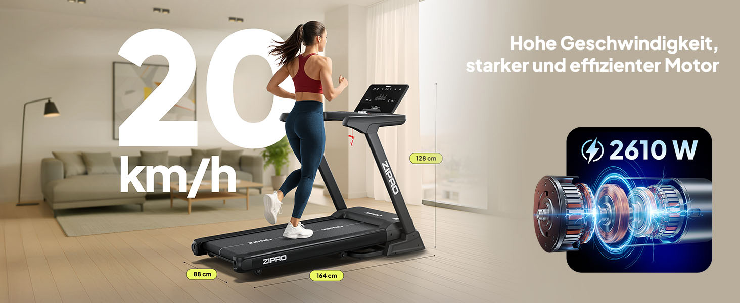 Біговий тренажер ZIPRO Sigma для дому з потужним мотором 3.5 HP, швидкість до 20 км/год, 20 рівнів нахилу, система амортизації VibGuard Pro, максимальне навантаження 140 кг, складаний