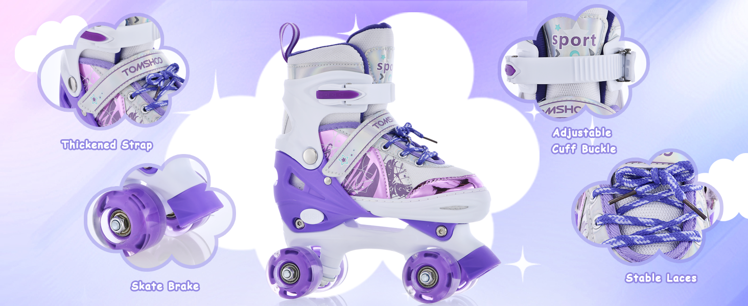 Роликові ковзани TOMSHOO для дівчаток, дитячі ролики з LED-підсвічуванням, регульовані, для початківців, розмір 32-36 EU (200-225 mm), фіолетовий колір
