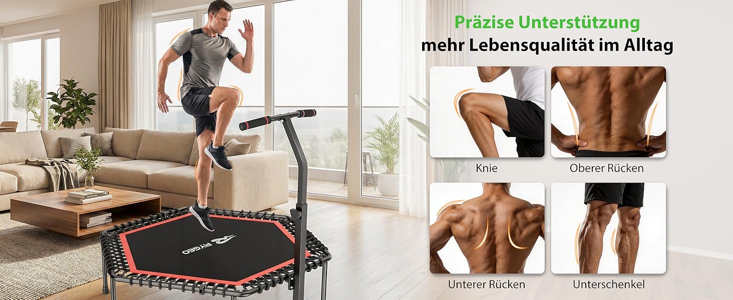 Батут фітнес 50 дюймів для дорослих – міні-батут для дому, міцний каркас, до 230 кг, чорний