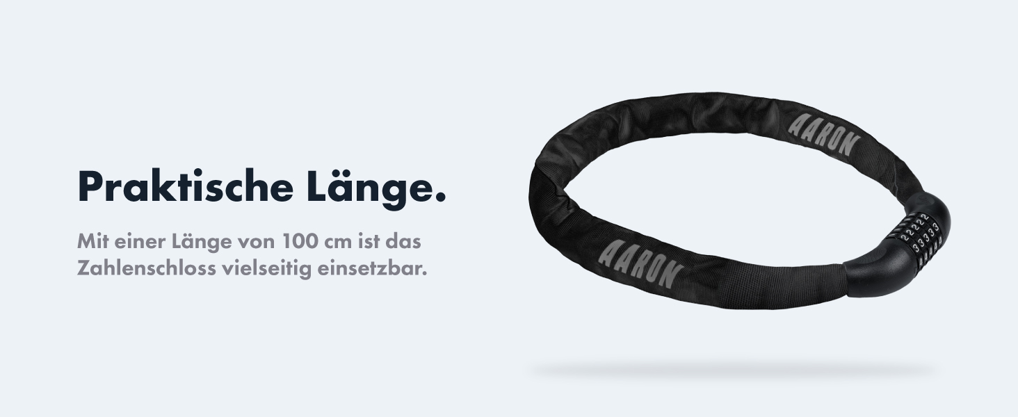 Замок для велосипеда AARON Lock One: стале ланцюгове замкнення з 5-значним кодом, висока безпека, для електровелосипеда, гірського, трекінгового, туристичного та шосе́йного велосипеда, чорний