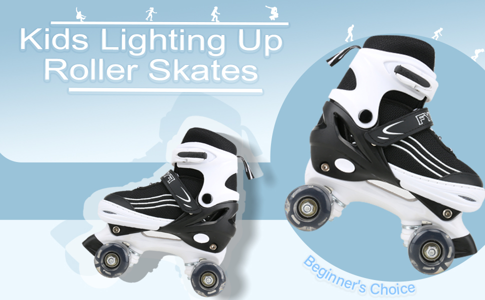 Дитячі ролики Kinder для дівчаток та хлопчиків, регульовані, з підсвічуванням, кольори: чорний та білий, розмір L (36-40 EU)