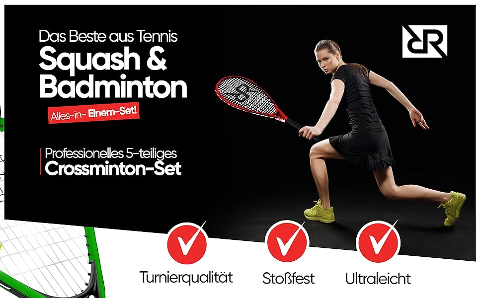 Набір для бадмінтону RS3 Speed 5-ти: 2 ракетки, 5 воланчиків, 1 м'яч, розмітка поля, сумка. Зелений