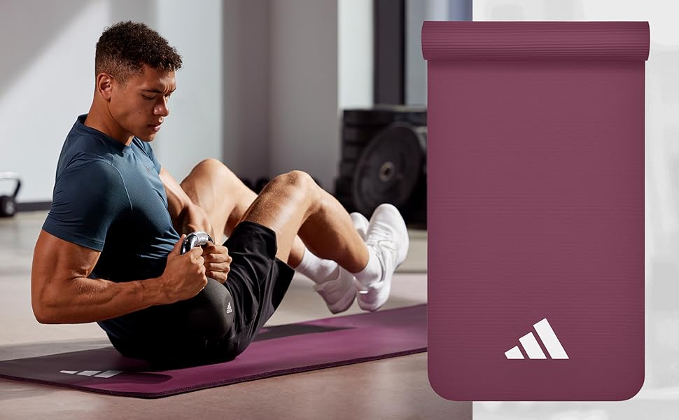 Adidas фітнес-мат для дому, нековзкий, 10 мм, бордовий – килимок для гімнастики, тренувань і йоги, дві розміри