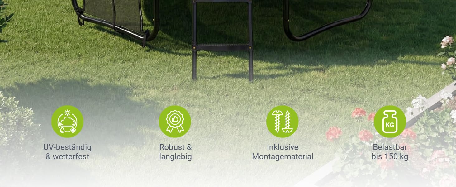 Трамплін Juskys SkyBounce Ø 228/305/366 см - Outdoor з сіткою, драбиною та пружинами PowerSpring