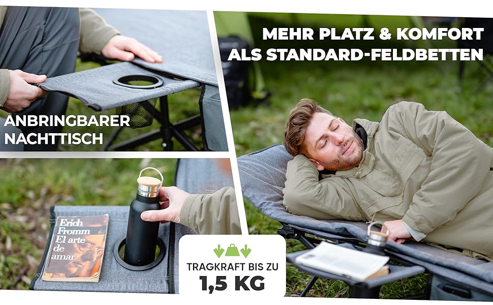 NORDICTRAILS Кемпінгове ліжко NORDICTRAILS - XXL розкладне ліжко для кемпінгу | Зручне, легке та широке для відпочинку на природі | Гостьове ліжко, ліжко для риболовлі, розкладне ліжко з суперм'яким матрацом. Сіре.