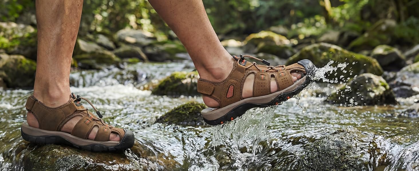 Чоловічі сандалі FLARUT для туризму та відпочинку на природі, шкіряні трекінгові сандалі, сині, 42 EU